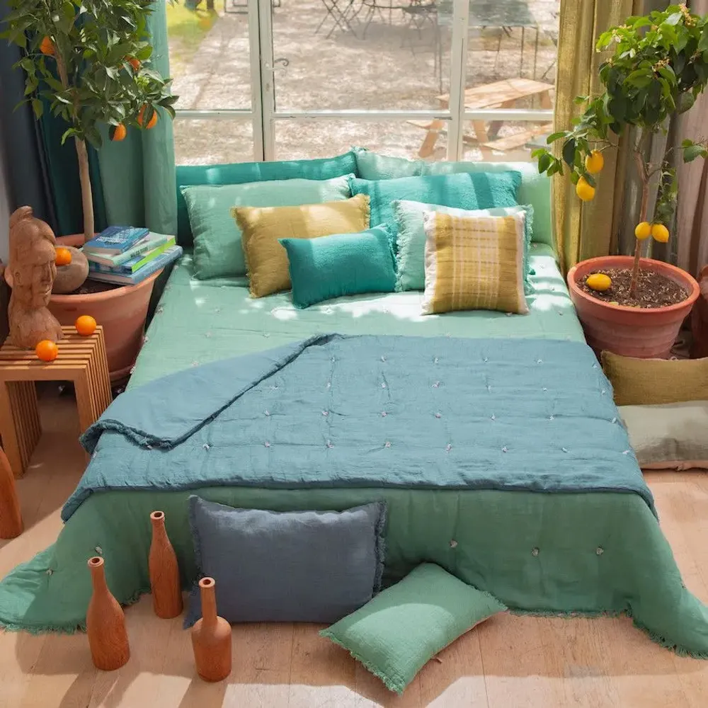 Plaids - ETAMINE Bout de lit 90x200 cm ETAMINE 2 PAON - EN FIL D'INDIENNE...