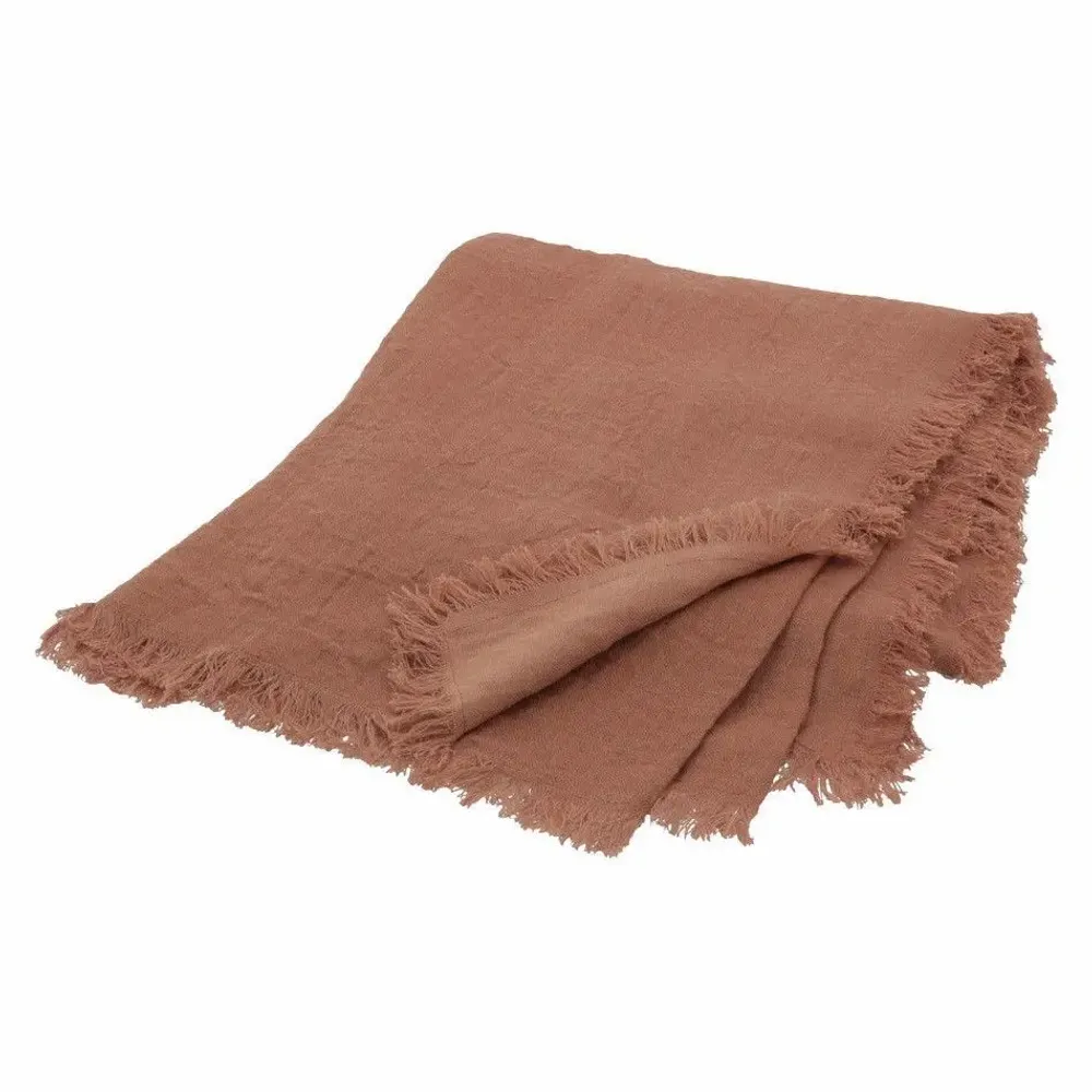 Plaids - Jetée de lit ETAMINE en lin 220x240 cm ETAMINE 2 TERRACOTA - EN FIL D'INDIENNE...