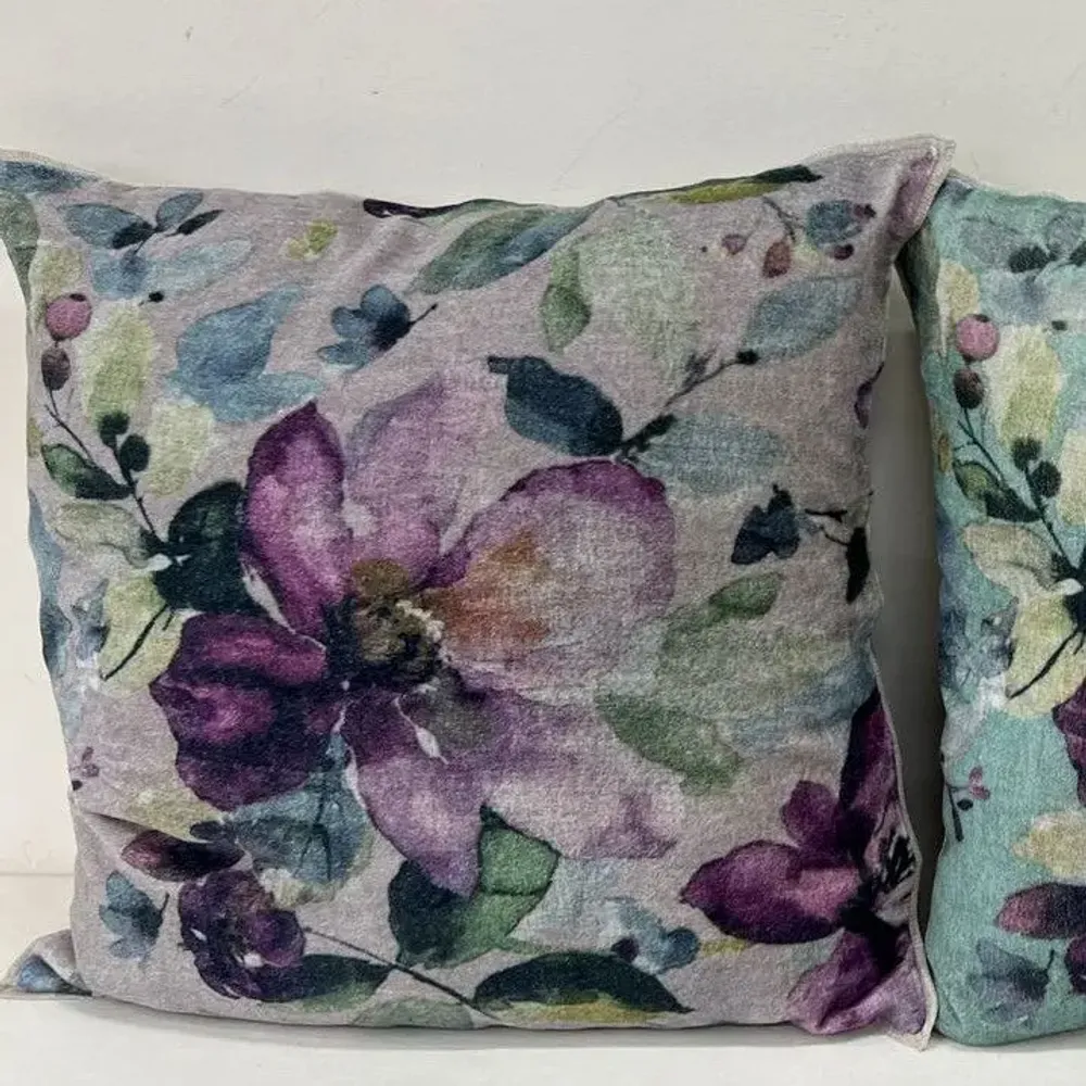 Fabric cushions - FLORA cushion 45x45cm cover FLORA POUDRE - EN FIL D'INDIENNE...