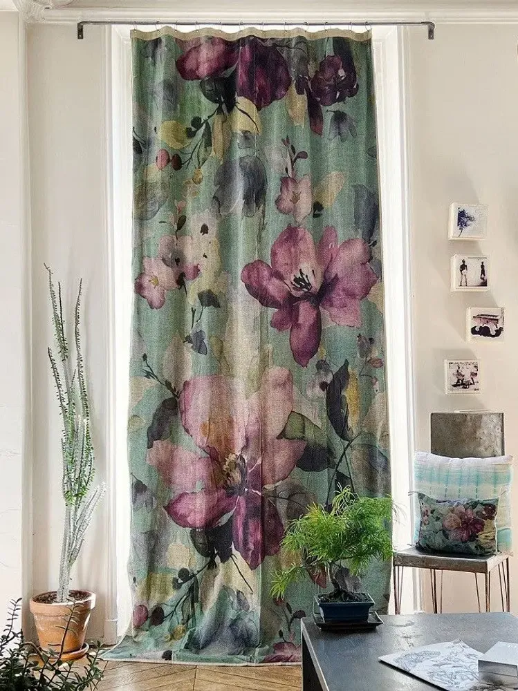 Curtains and window coverings - FLORA curtain 140x300cm  curtain N°2 FLORA CELADON - EN FIL D'INDIENNE...