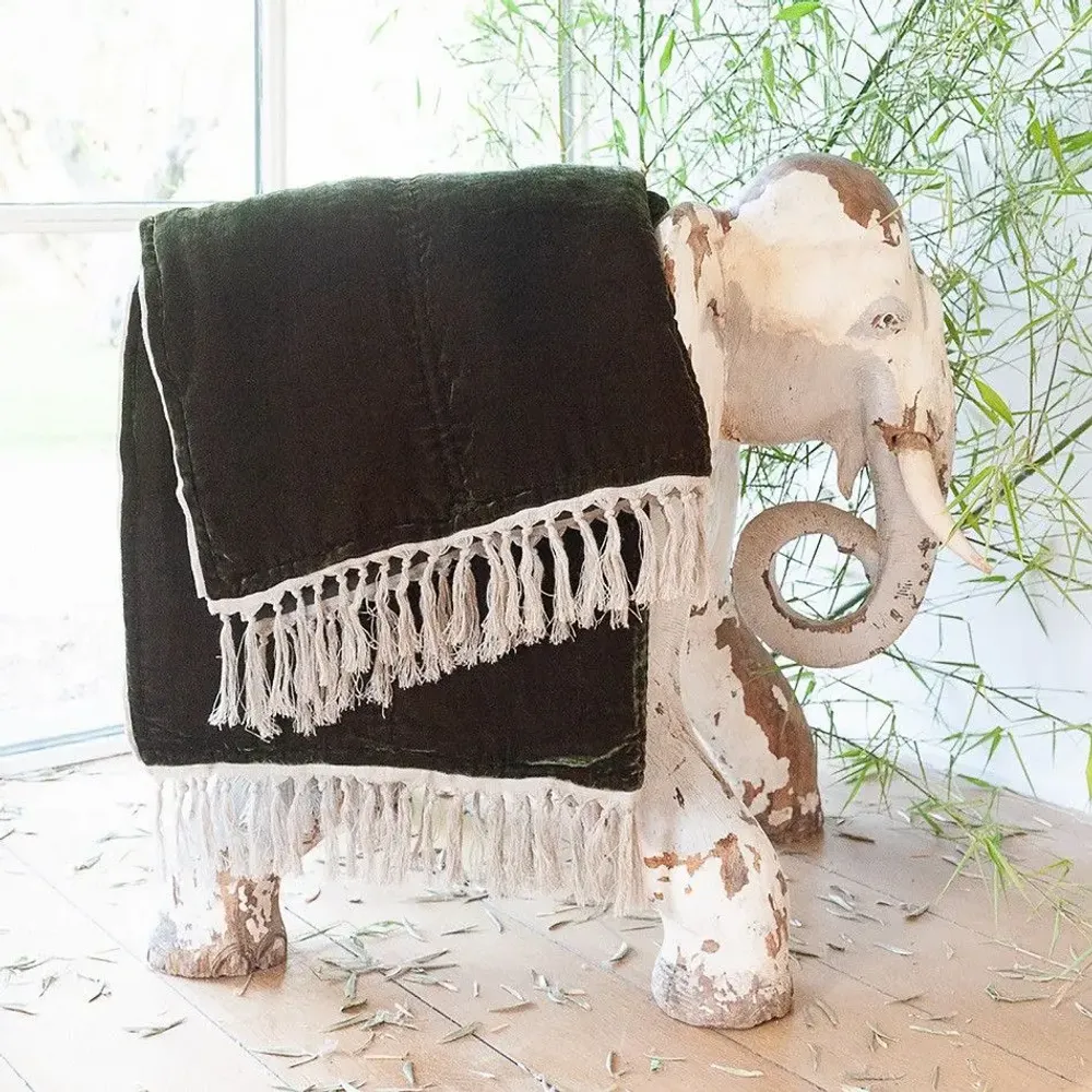 Rideaux et voilages - FORTUNA Plaid 100x250 cm OLIVE NOIRE - EN FIL D'INDIENNE...