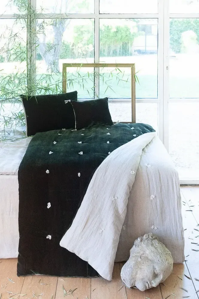 Linge de lit - FORTUNA Bout de lit 90x200 cm OLIVE NOIRE - EN FIL D'INDIENNE...