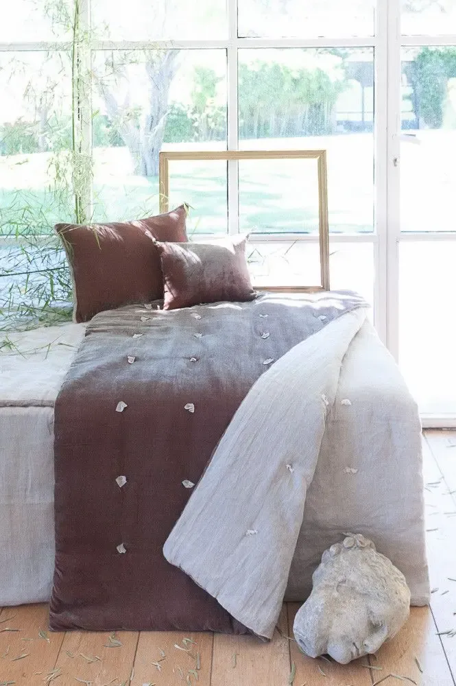 Plaids - FORTUNA Bout de lit 90x200 cm TAUPE - EN FIL D'INDIENNE...