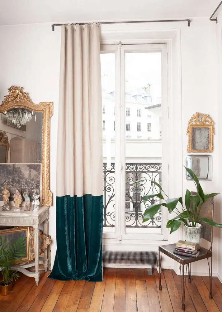 Rideaux et voilages - FORTUNA DUO  Rideau en velours de soie et lin 140x300 cm CANARD - EN FIL D'INDIENNE...