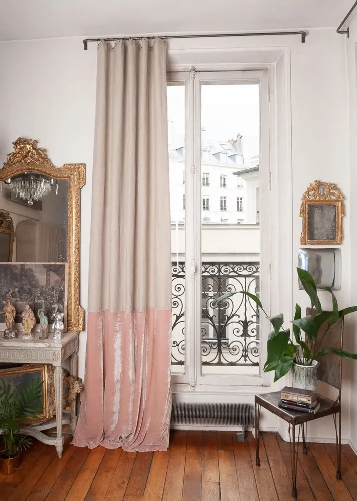 Rideaux et voilages - FORTUNA DUO  Rideau en velours de soie et lin140x300 cm FORTUNA POUDRE - EN FIL D'INDIENNE...