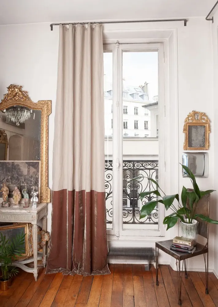 Rideaux et voilages - FORTUNA DUO  Rideau en velours de soie et lin 140x300 cm TAUPE - EN FIL D'INDIENNE...