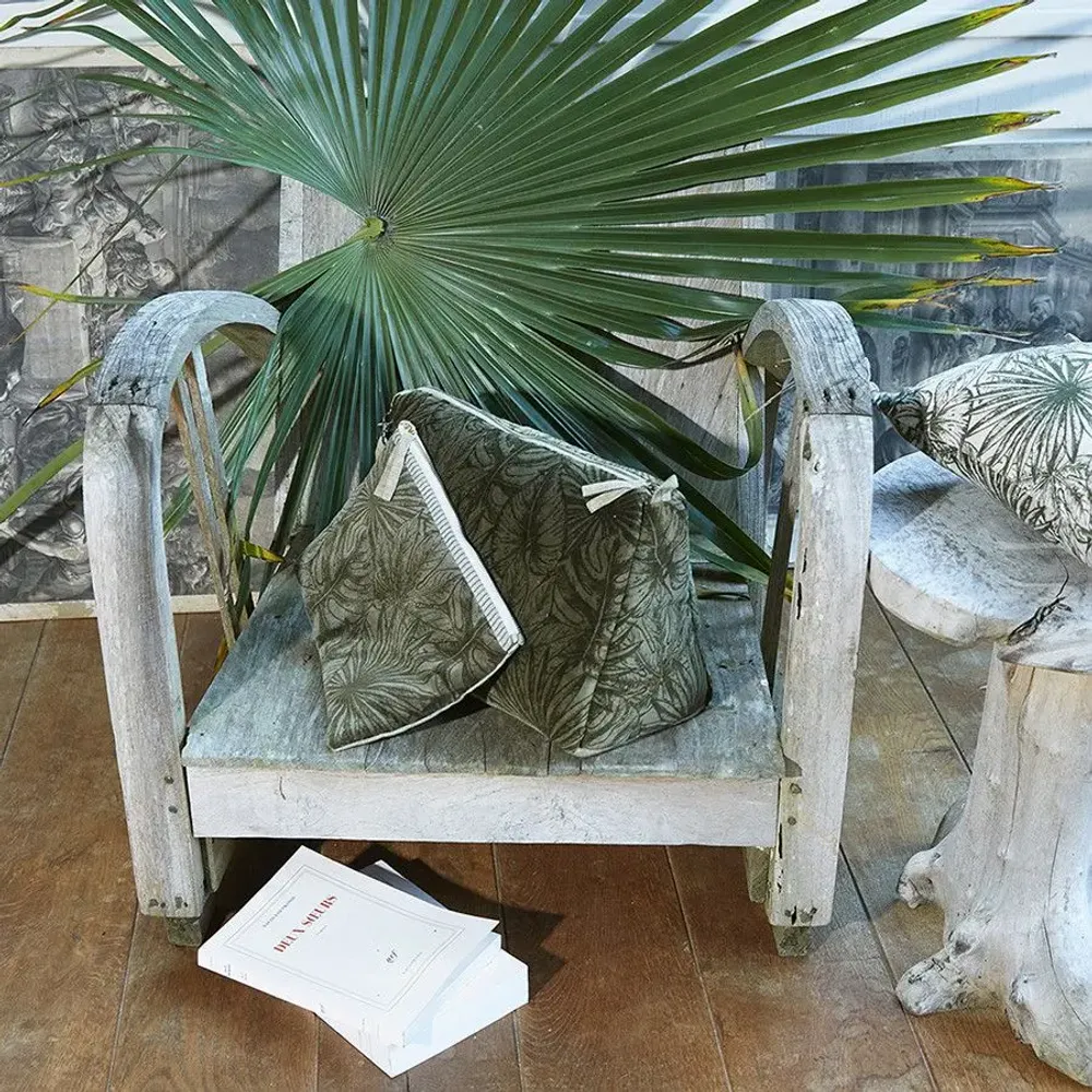 Coussins textile - GOA Set de 2 Trousses plates et de toilette XL GOA OLIVE - EN FIL D'INDIENNE...