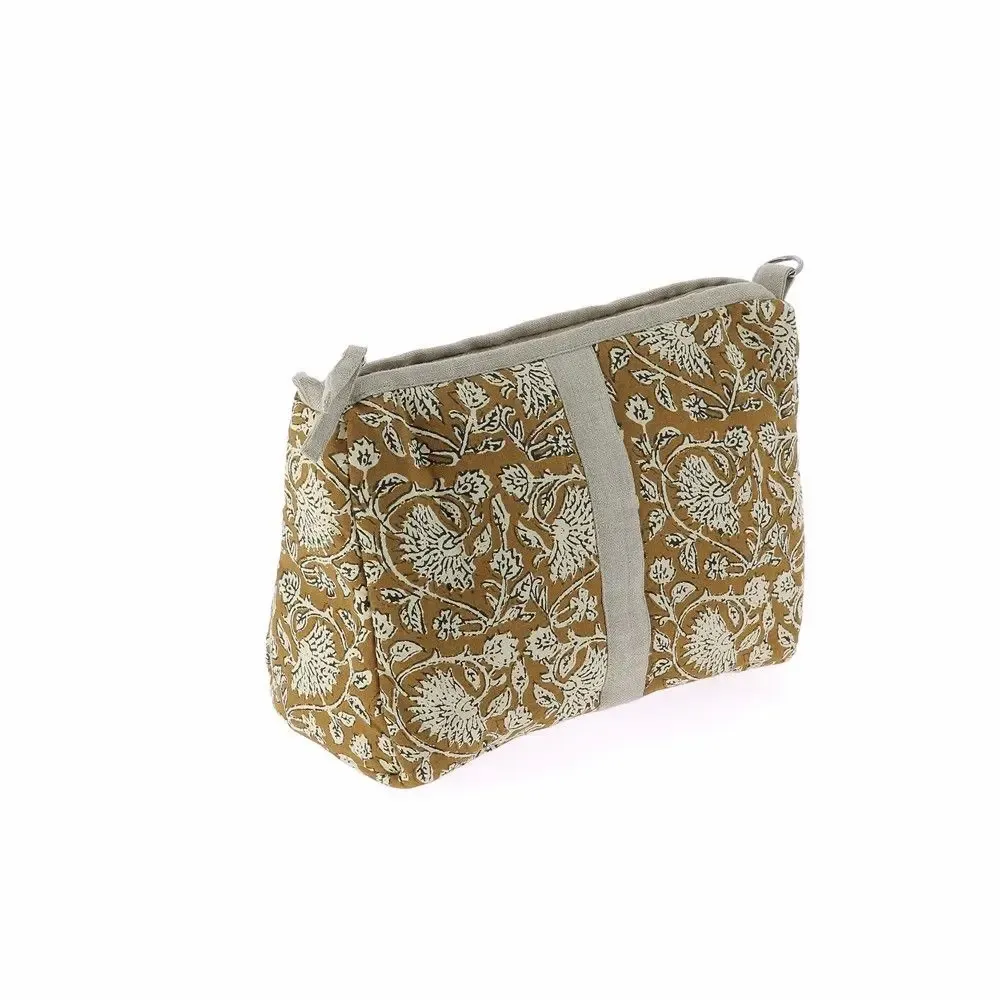 Coussins textile - INDIENNE Trousse de toilette 18X26X12 cm INDIENNE TABAC FEUILLE - EN FIL D'INDIENNE...