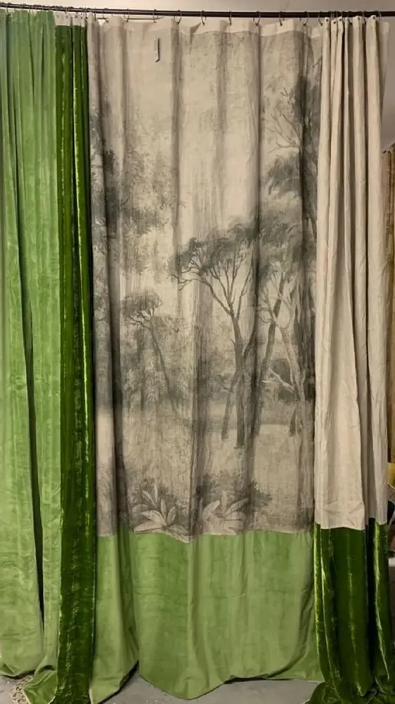 Curtains and window coverings - Manosque Duo Curtain In Printed Linen Monochrome  And Ananbo Velvet 140X280 Cm M - EN FIL D'INDIENNE...