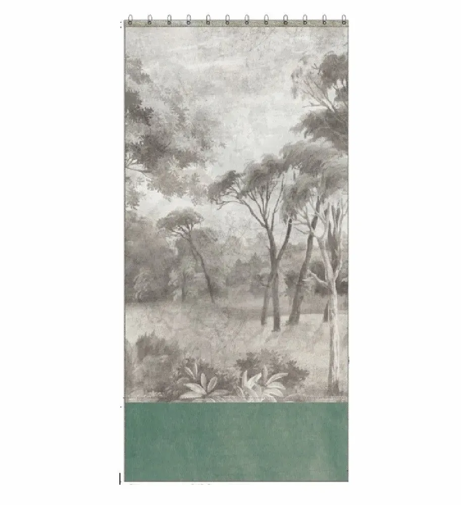 Rideaux et voilages - MANOSQUE rideau n°1 Duo en lin imprimé MONOCHROME Ananbô velours CELADON 140x280 - EN FIL D'INDIENNE...