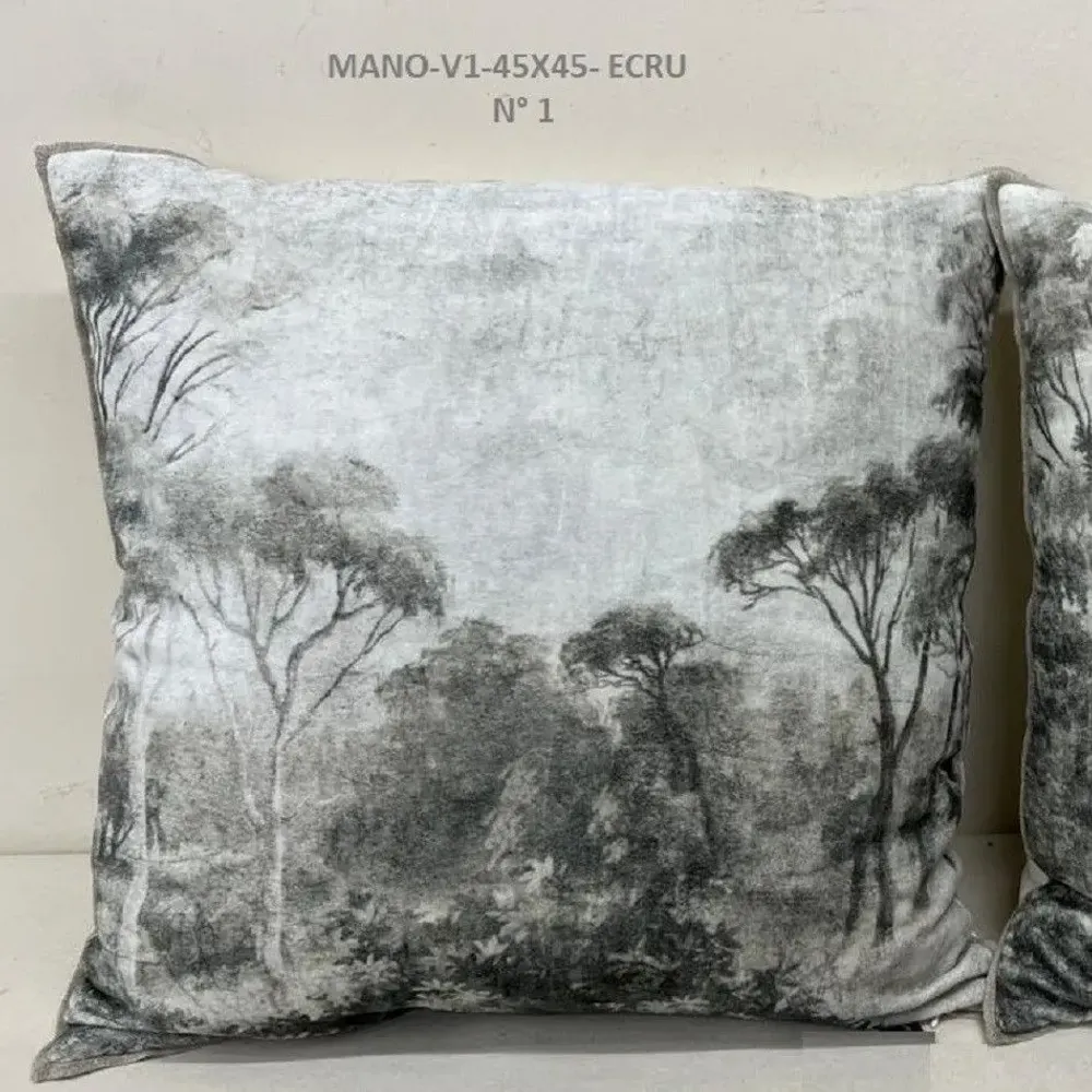 Linge de lit - MANOSQUE coussin 45x45cm housse velours imprimé monochrome Ananbô MANOSQUE ECRU - EN FIL D'INDIENNE...
