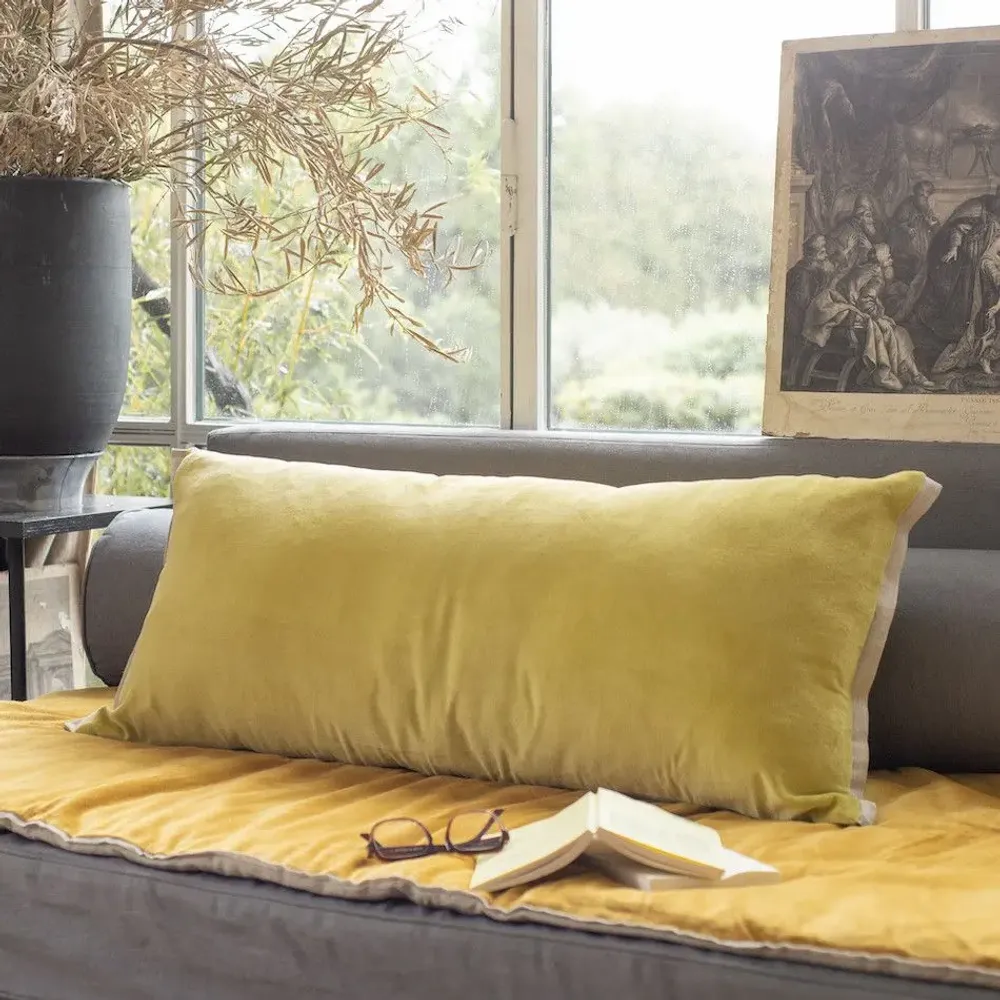 Fabric cushions - Medicis Cushion Cover 45X100 Cm Medicis Citron - EN FIL D'INDIENNE...