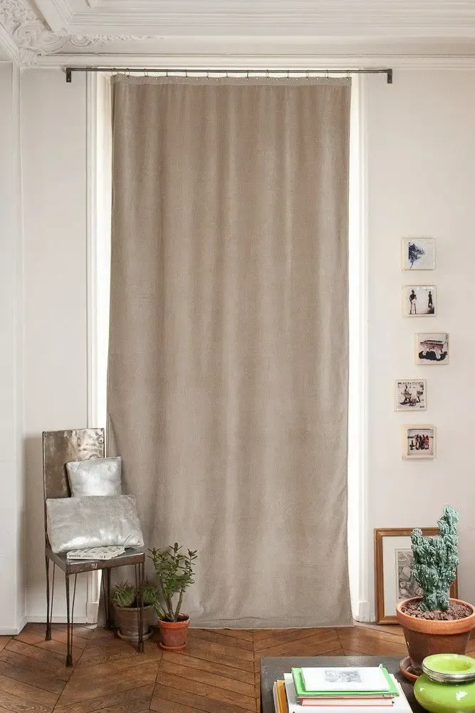 Rideaux et voilages - MEDICIS rideau occultant en velours de coton130x280cm BEIGE - EN FIL D'INDIENNE...