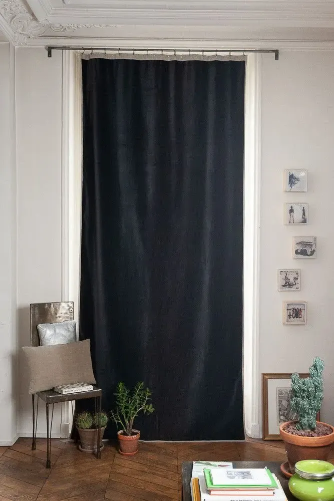 Rideaux et voilages - MEDICIS rideau occultant en velours de coton130x280cm BELUGA - EN FIL D'INDIENNE...