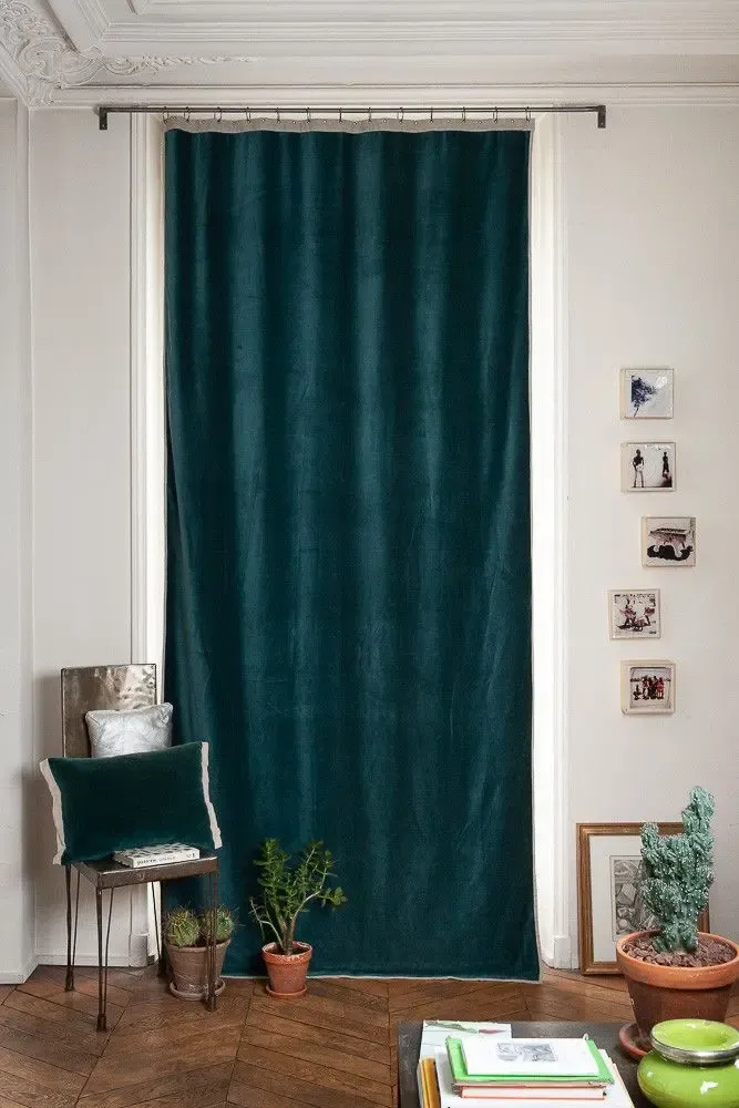 Rideaux et voilages - MEDICIS Rideau occultant  en velours de coton 130x280 cm BLEU ORAGE - EN FIL D'INDIENNE...