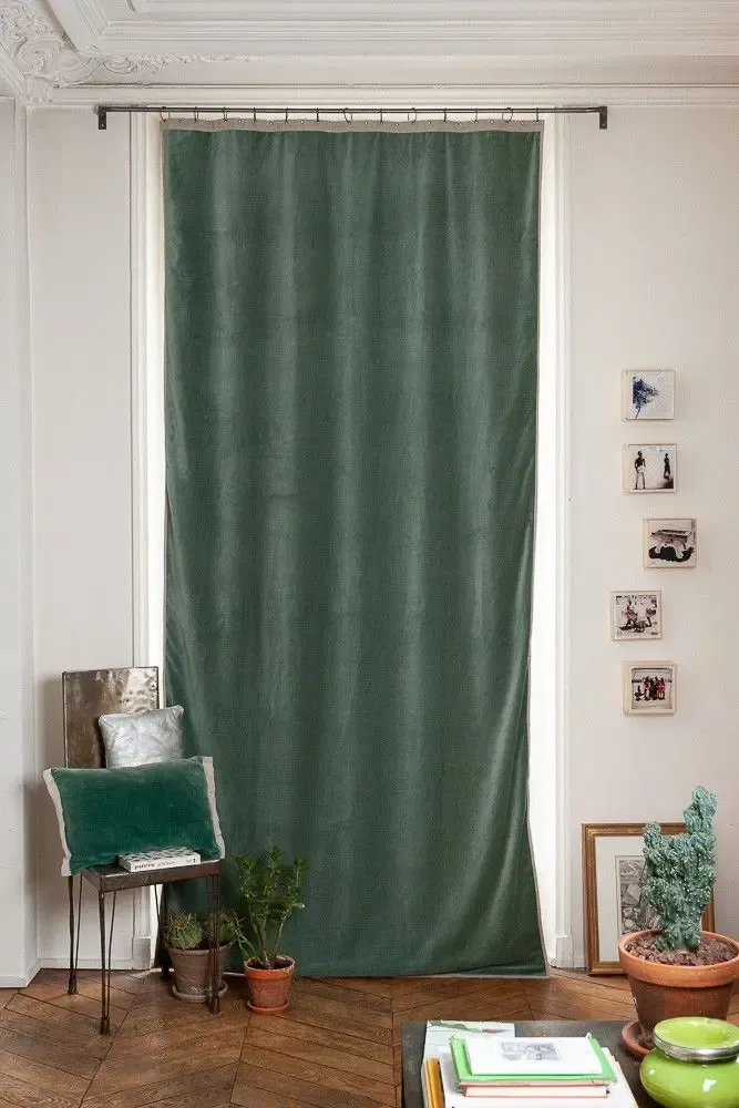 Curtains and window coverings - MEDICIS CELADON cotton velvet blackout curtain 130x280cm - EN FIL D'INDIENNE...