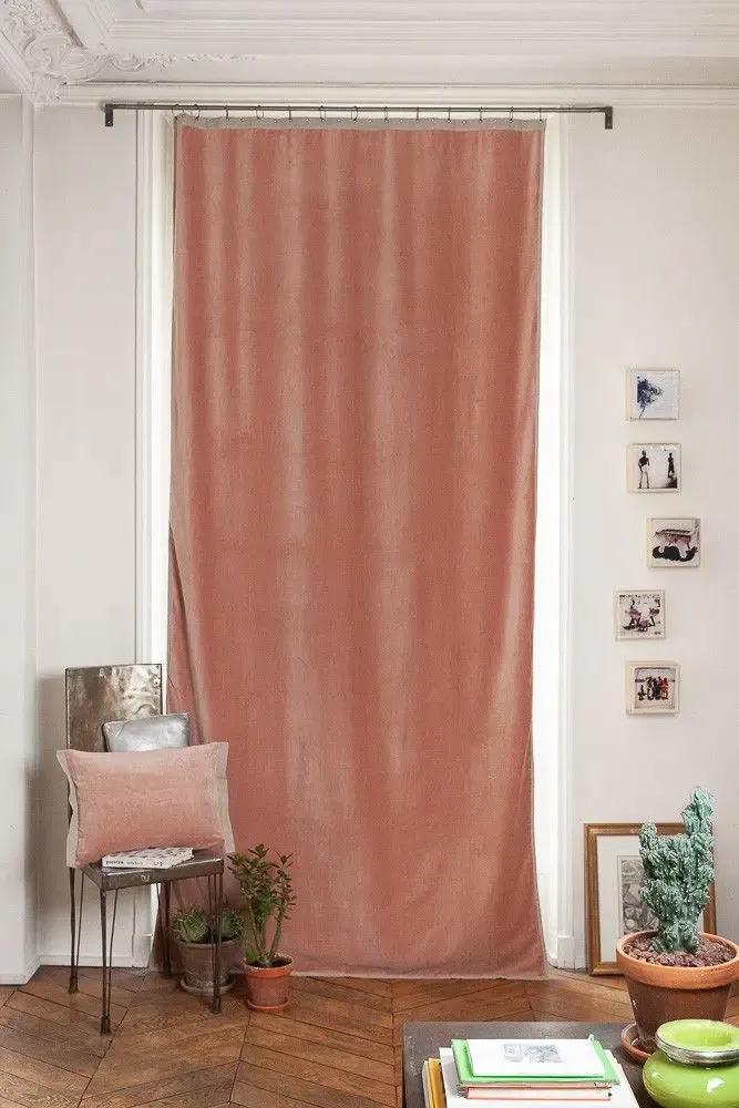 Curtains and window coverings - MEDICIS cotton velvet blackout curtain 130x280cm POWDER PINK - EN FIL D'INDIENNE...