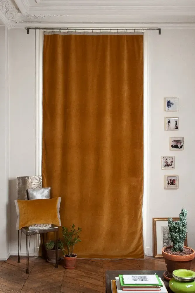 Curtains and window coverings - MEDICIS cotton velvet blackout curtain 130x280cm TOBACCO - EN FIL D'INDIENNE...