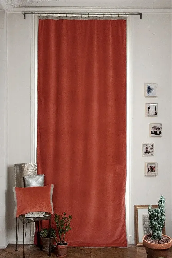 Curtains and window coverings - MEDICIS TERRACOTTA cotton velvet blackout curtain 130x280cm - EN FIL D'INDIENNE...