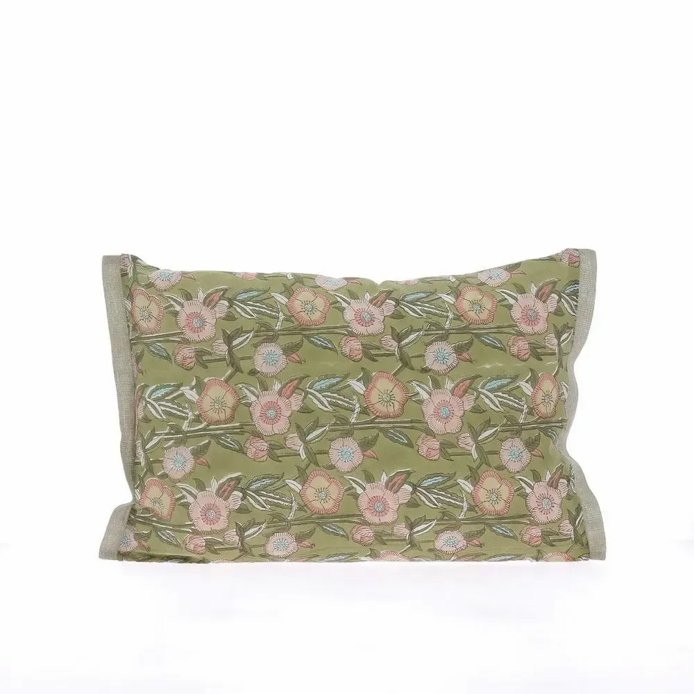 Coussins textile - PENSEE Eté  Housse de coussin 35x50 cm PENSEES COTON KAKI - EN FIL D'INDIENNE...