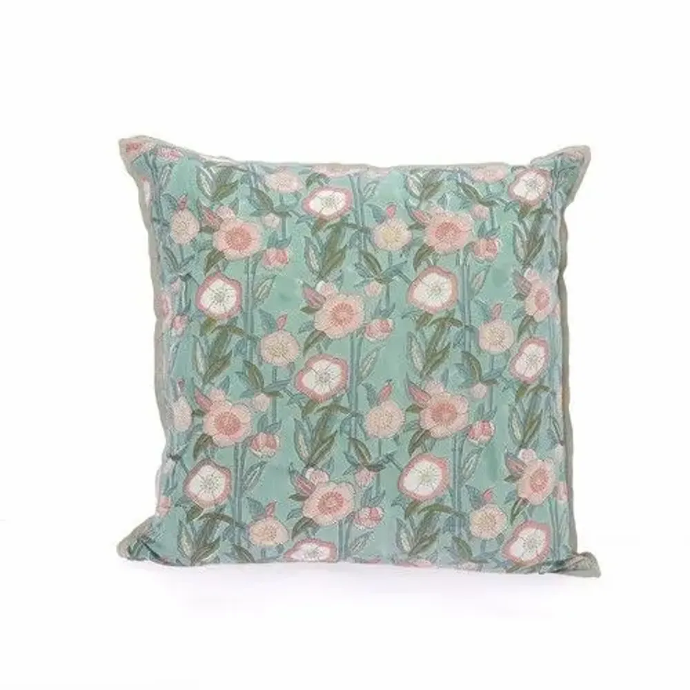 Coussins textile - PENSEE Eté  Housse de coussin 45x45 cm PENSEES COTON CELADON - EN FIL D'INDIENNE...