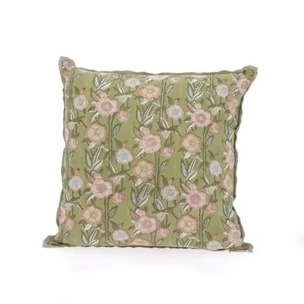 Coussins textile - PENSEE Eté  Housse de coussin 45x45 cm PENSEES COTON KAKI - EN FIL D'INDIENNE...