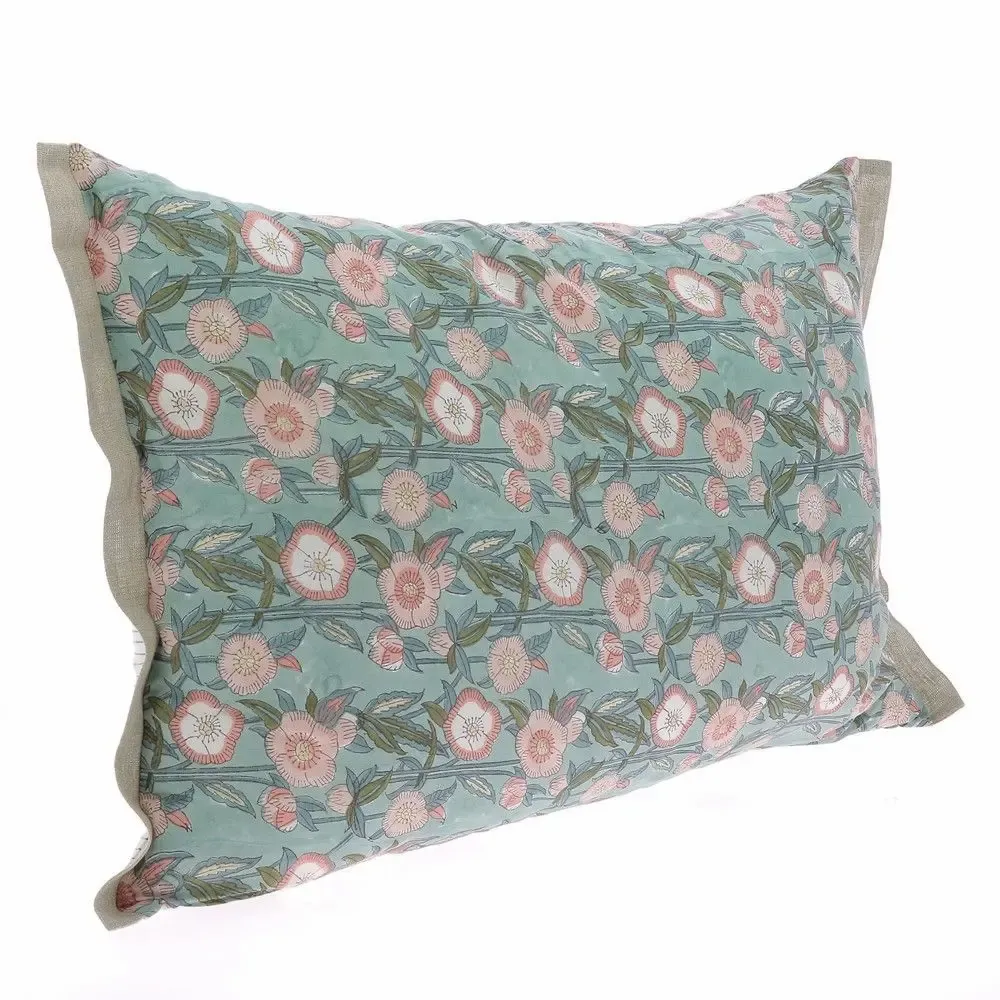 Coussins textile - PENSEE Eté  Housse de coussin 50x75 cm PENSEES COTON CELADON - EN FIL D'INDIENNE...
