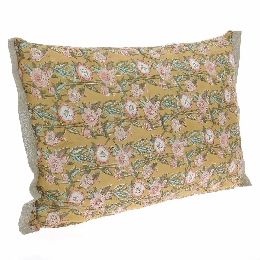 Coussins textile - PENSEE Eté  Housse de coussin 50x75 cm PENSEES COTON OCRE - EN FIL D'INDIENNE...