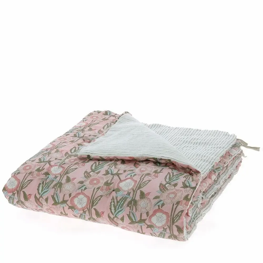 Linge de lit - PENSEE Eté Bout de lit 90x200 cm PENSEES COTON POUDRE - EN FIL D'INDIENNE...