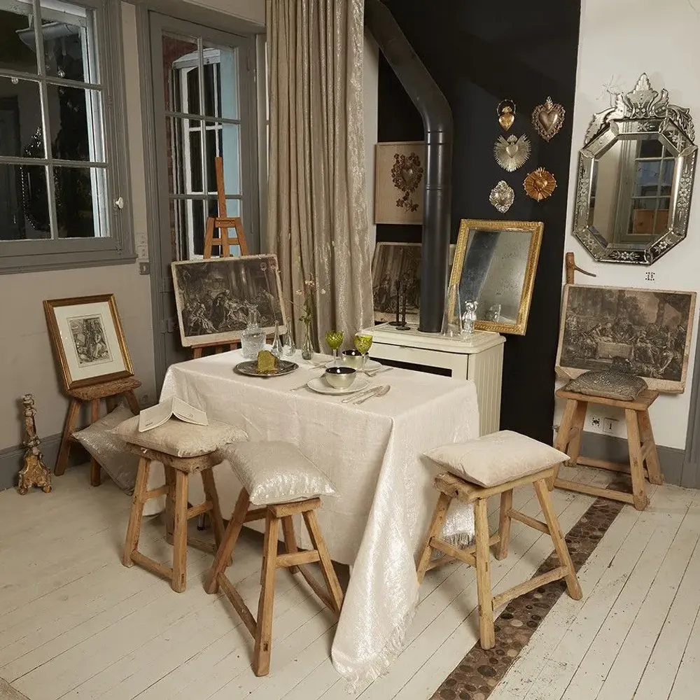 Table linen - Platine Tablecloth 170X170 Cm Platine Ecru - EN FIL D'INDIENNE...