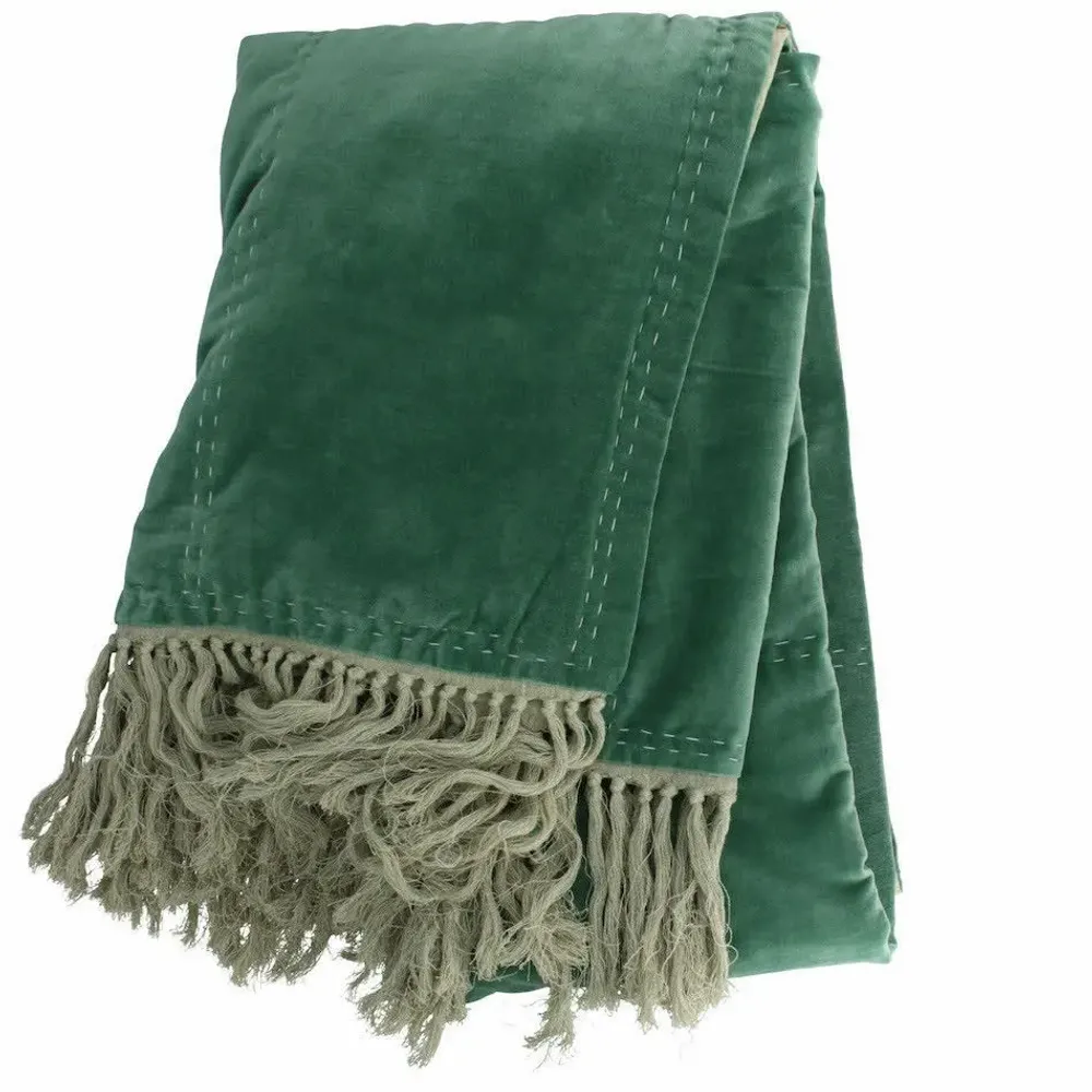 Linge de lit - BOHO Dessus de lit 240x250cm BOHO CELADON - EN FIL D'INDIENNE...