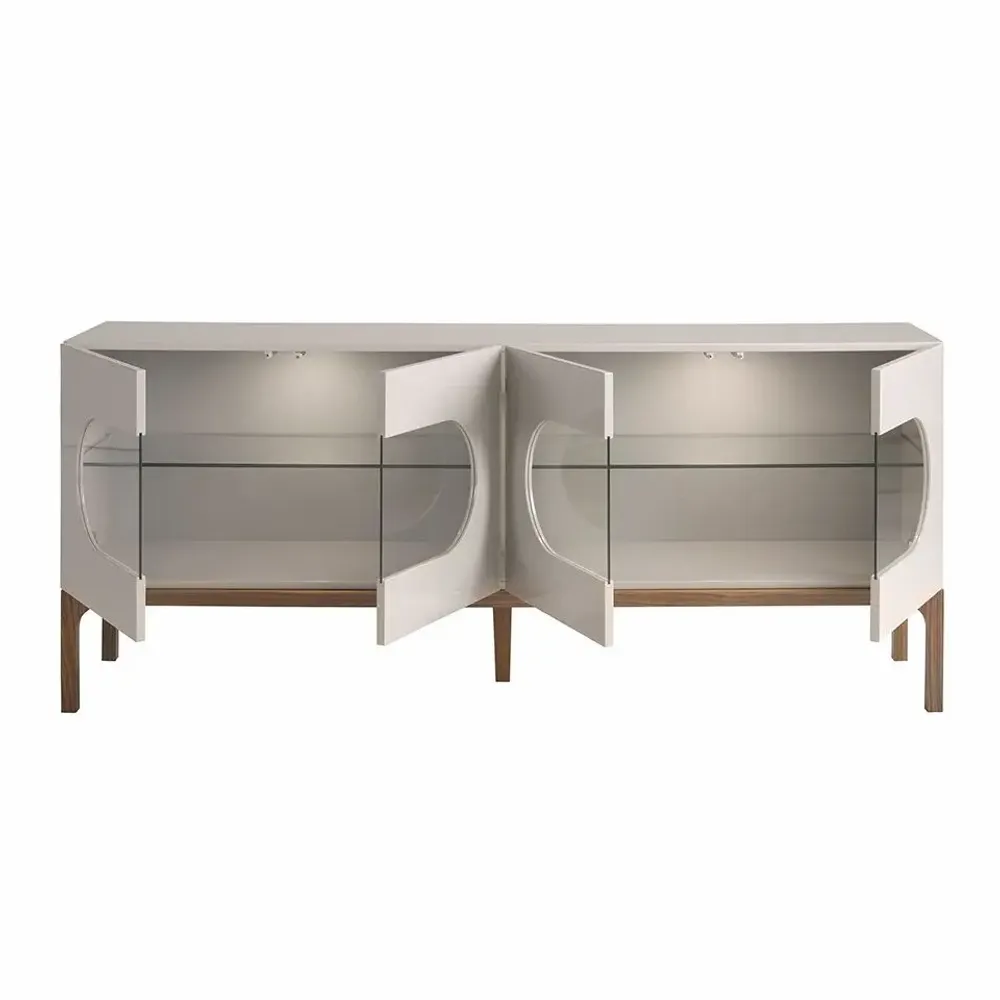 Sideboards - Gray and walnut wood sideboard with interior lighting - ANGEL CERDÁ