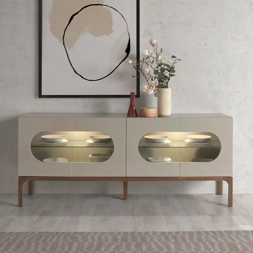 Sideboards - Gray and walnut wood sideboard with interior lighting - ANGEL CERDÁ