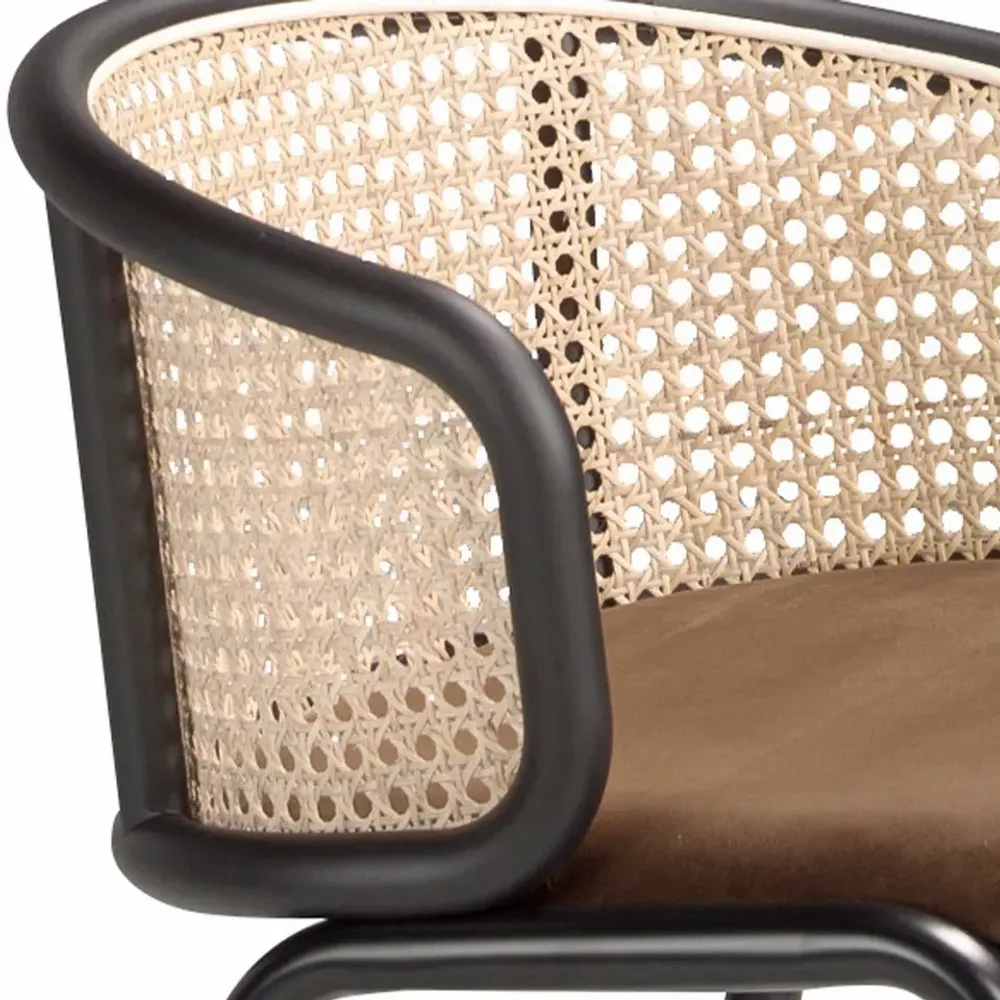 Tabourets - Tabouret en velours brun et rotin - ANGEL CERDÁ