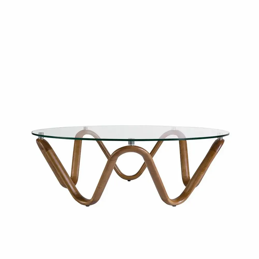 Tables basses - Table basse ronde en verre trempé et noyer - ANGEL CERDÁ