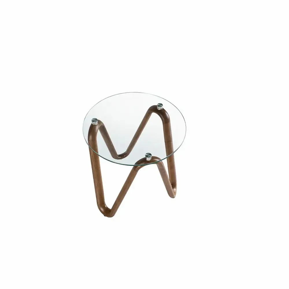 Tables basses - Table d'angle ronde en verre trempé et noyer - ANGEL CERDÁ