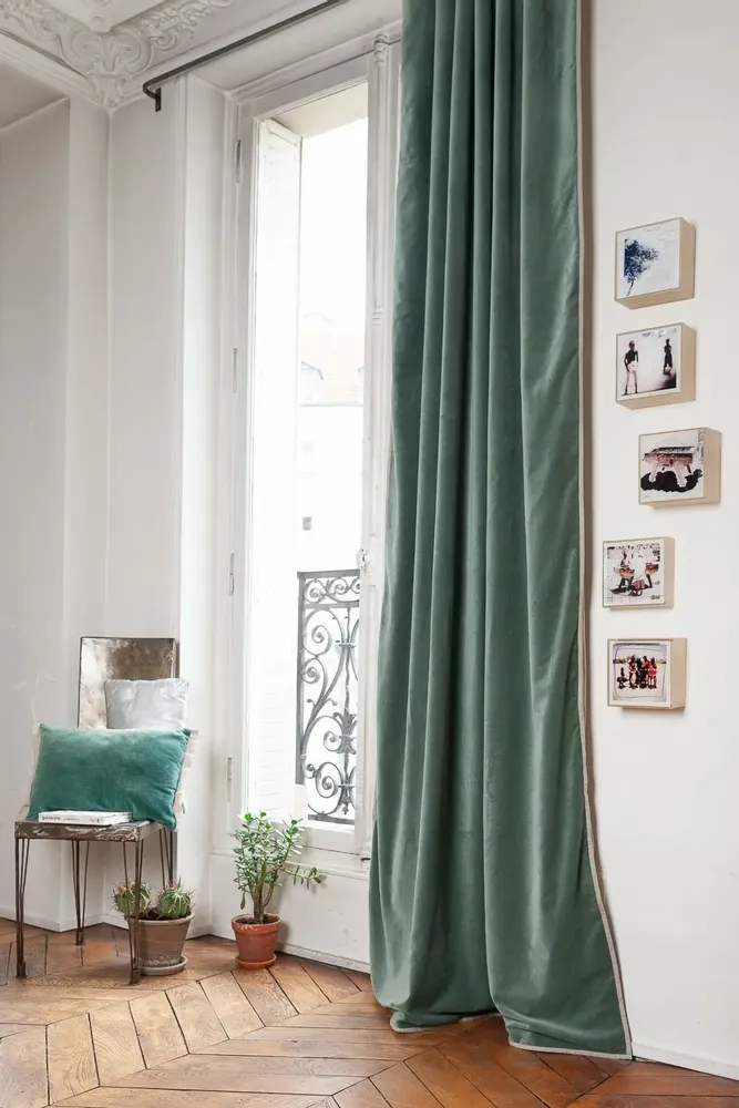 Curtains and window coverings - MEDICIS CELADON cotton velvet blackout curtain 130x280cm - EN FIL D'INDIENNE...
