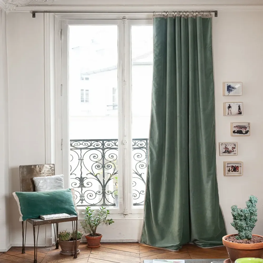 Curtains and window coverings - MEDICIS CELADON cotton velvet blackout curtain 130x280cm - EN FIL D'INDIENNE...