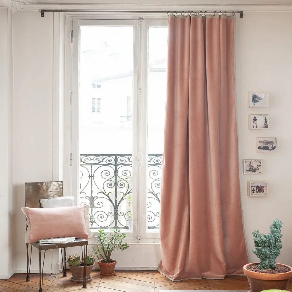 Curtains and window coverings - MEDICIS cotton velvet blackout curtain 130x280cm POWDER PINK - EN FIL D'INDIENNE...