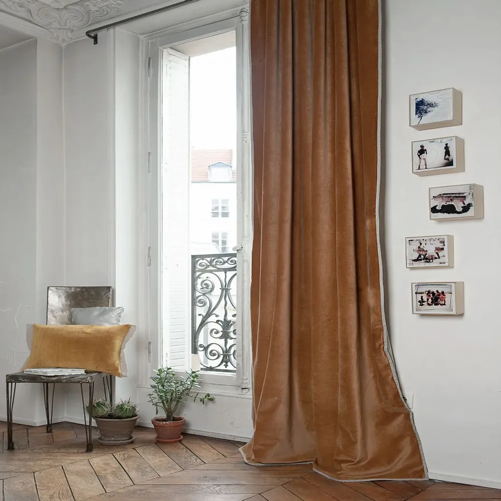 Rideaux et voilages - MEDICIS rideau occultant en velours de coton130x280cm TAUPE - EN FIL D'INDIENNE...