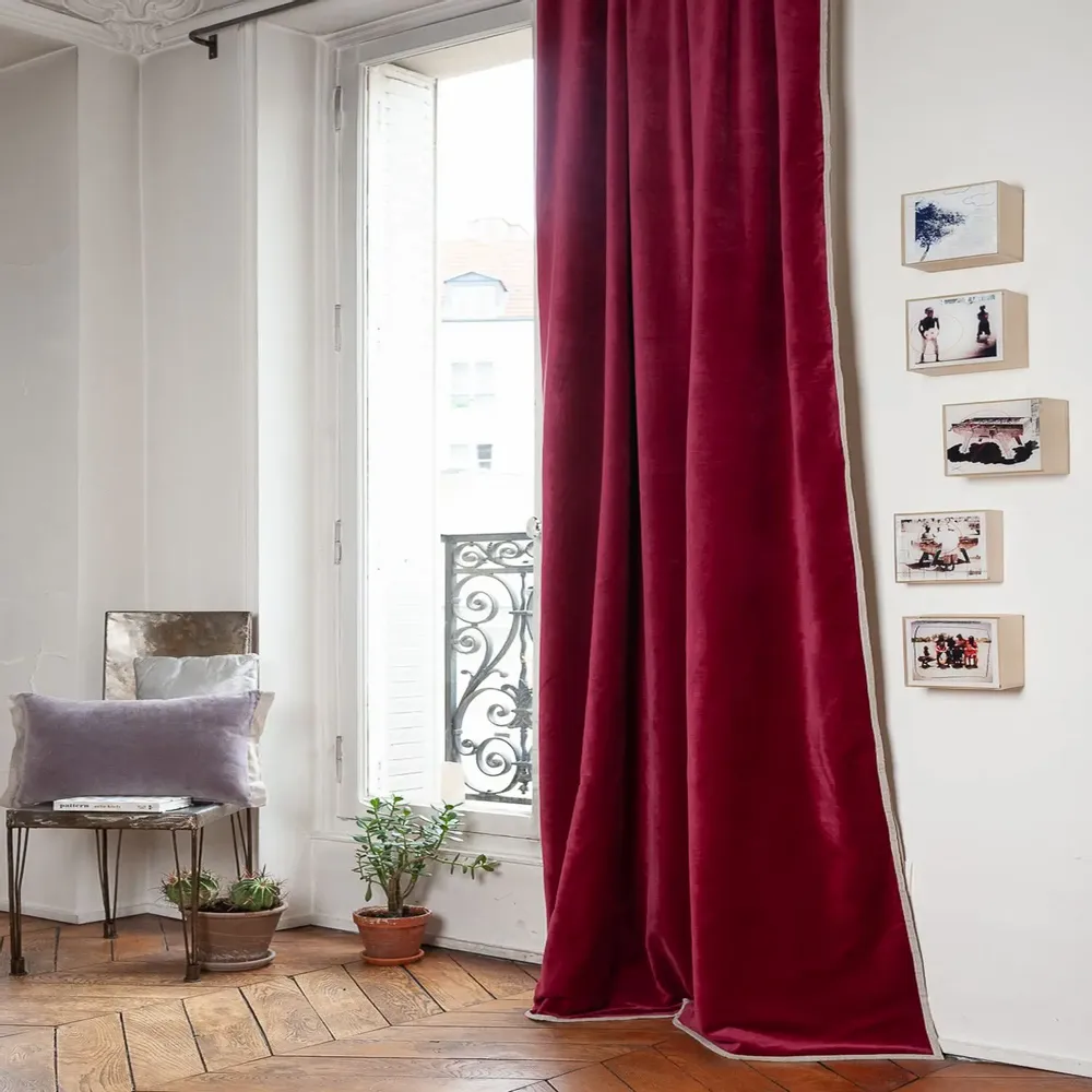 Rideaux et voilages - MEDICIS rideau occultant en velours de coton 130x280cm TERRE ROUGE - EN FIL D'INDIENNE...