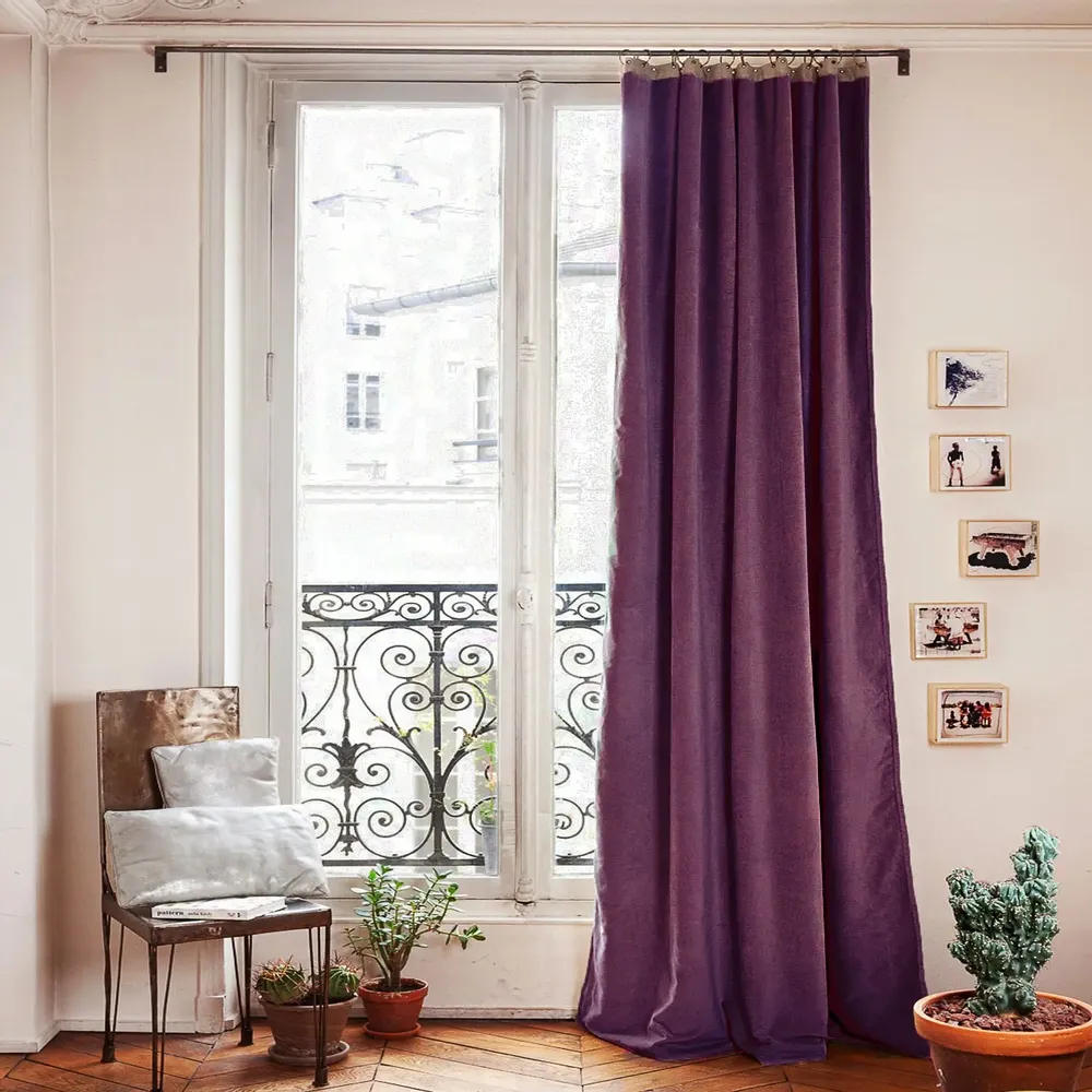 Curtains and window coverings - MEDICIS cotton velvet blackout curtain 130x280cm VIOLET - EN FIL D'INDIENNE...