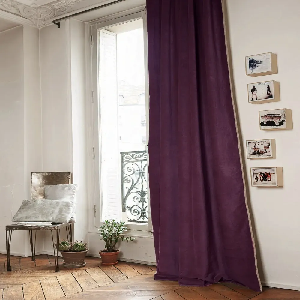 Curtains and window coverings - MEDICIS cotton velvet blackout curtain 130x280cm VIOLET - EN FIL D'INDIENNE...