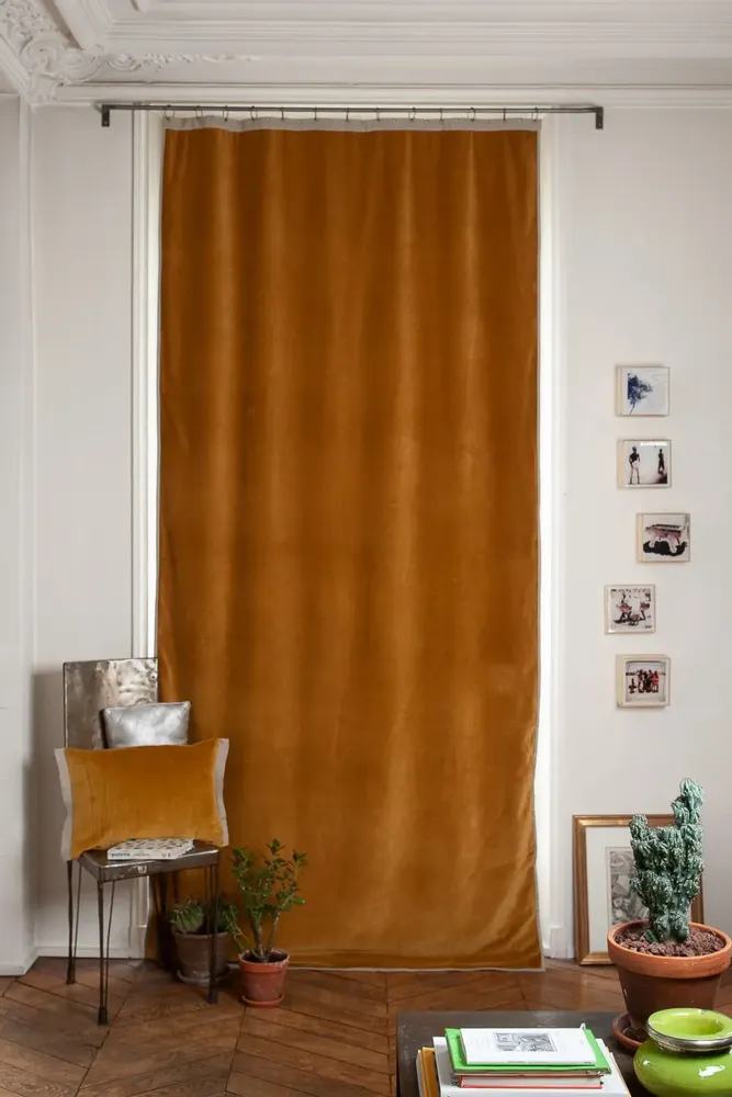 Curtains and window coverings - MEDICIS cotton velvet blackout curtain 130x280cm TOBACCO - EN FIL D'INDIENNE...