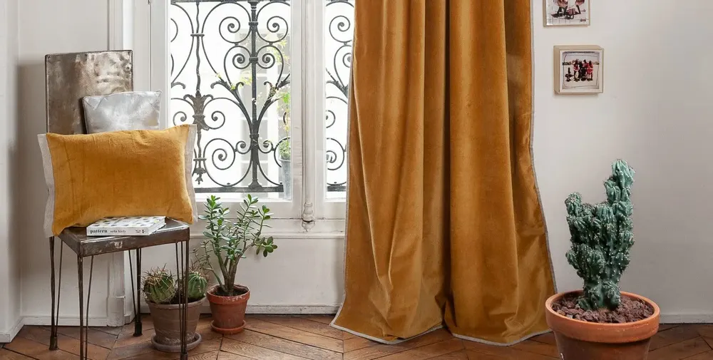 Curtains and window coverings - MEDICIS cotton velvet blackout curtain 130x280cm TOBACCO - EN FIL D'INDIENNE...