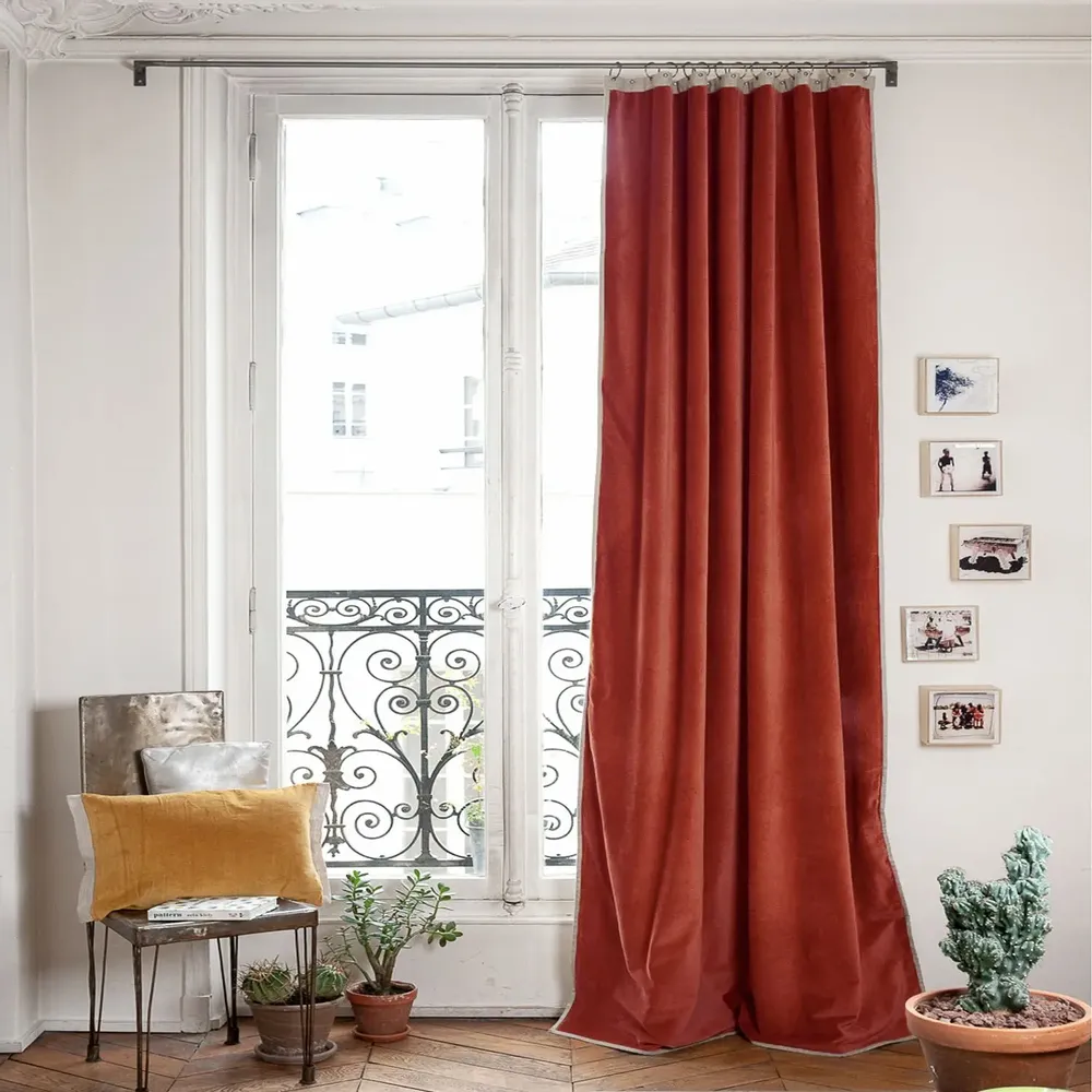 Curtains and window coverings - MEDICIS TERRACOTTA cotton velvet blackout curtain 130x280cm - EN FIL D'INDIENNE...