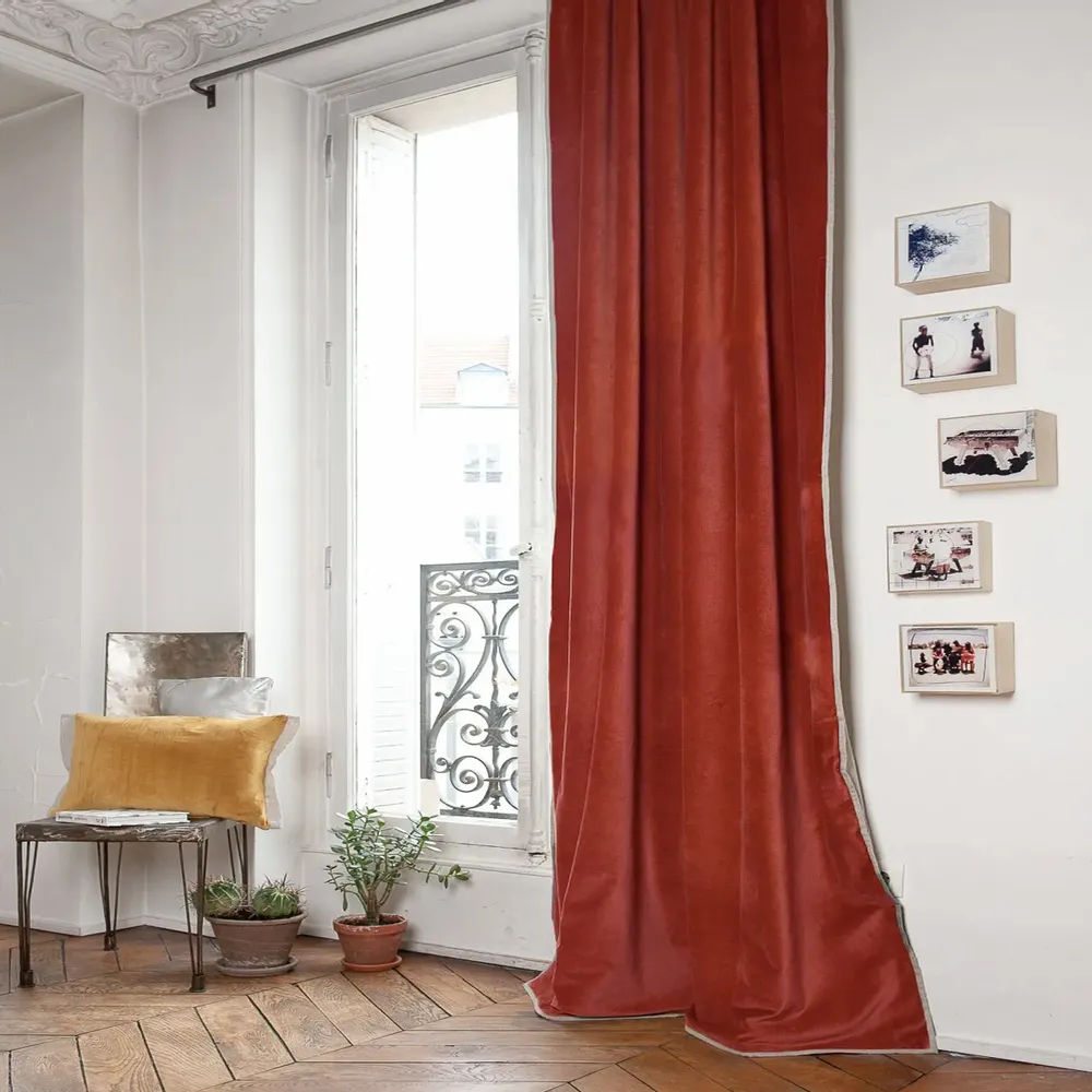 Curtains and window coverings - MEDICIS TERRACOTTA cotton velvet blackout curtain 130x280cm - EN FIL D'INDIENNE...