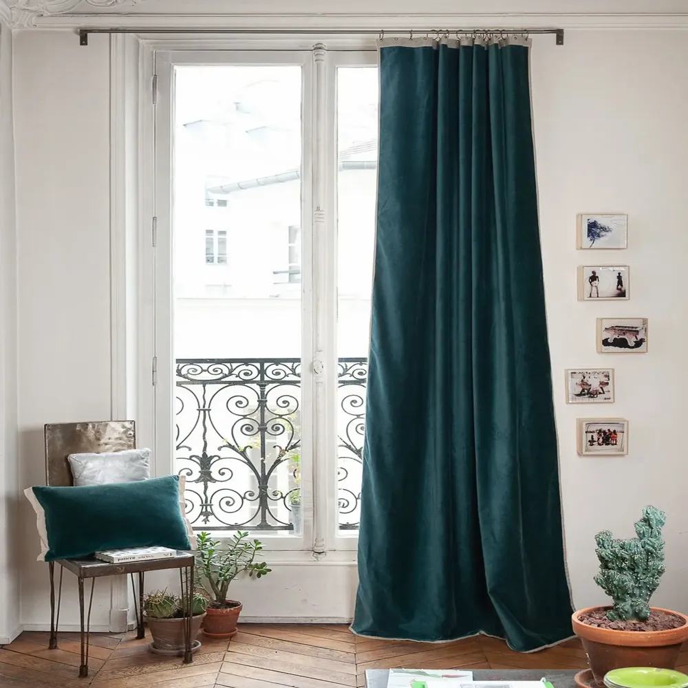 Rideaux et voilages - MEDICIS Rideau occultant  en velours de coton 130x280 cm BLEU ORAGE - EN FIL D'INDIENNE...