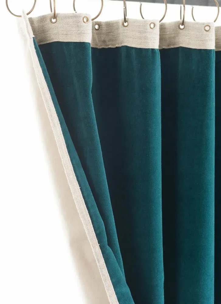 Rideaux et voilages - MEDICIS Rideau occultant  en velours de coton 130x280 cm BLEU ORAGE - EN FIL D'INDIENNE...