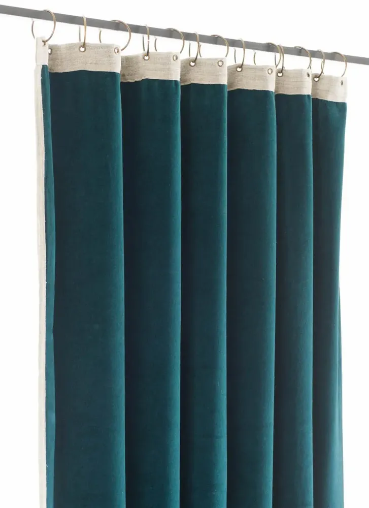 Rideaux et voilages - MEDICIS Rideau occultant  en velours de coton 130x280 cm BLEU ORAGE - EN FIL D'INDIENNE...